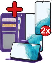 Samsung Galaxy S22 Ultra Hoesje Book Case Hoes Portemonnee Cover Met 2x Screenprotector - Samsung Galaxy S22 Ultra Case Hoesje Wallet Case - Paars