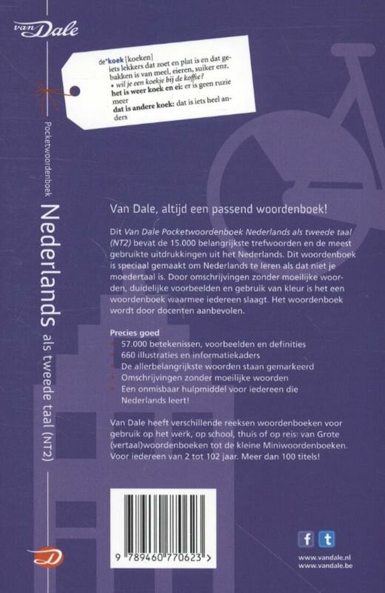 Van Dale pocketwoordenboek  -   Van Dale pocketwoordenboek Nederlands als tweede taal (NT2) - back cover