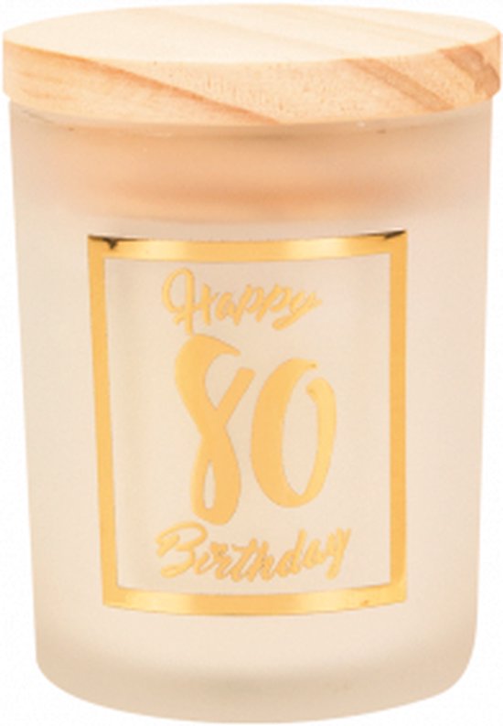 Geurkaars - White/gold - Happy Birthday - 80 jaar - In cadeauverpakking