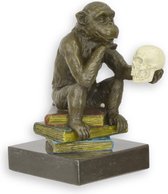 Bronzen Beeld Darwin Aap Op Boeken Antieke Kleur 12x8x14 cm