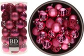 74x stuks kunststof/plastic kerstballen fuchsia roze (flashing pink) 6 cm mix - Onbreekbaar - Kerstversiering