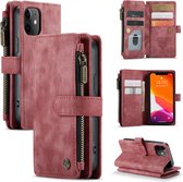 CaseMe - Telefoonhoesje geschikt voor iPhone 12 Mini - Wallet Book Case met ritssluiting - Magneetsluiting - Rood
