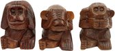 Beeld - Aapjes - Horen, zien, zwijgen - Hout - 11x9x9 cm - Sarana - Fairtrade Indonesie - Fairtrade