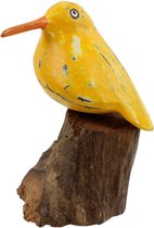Vogel op hout geel - 15x10x10 cm - India - Sarana - Fairtrade