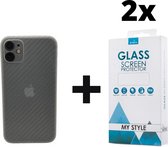 Backcase Carbon Hoesje iPhone 11 Wit - 2x Gratis Screen Protector - Telefoonhoesje - Smartphonehoesje