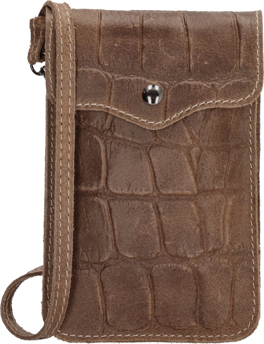 Charm London Elisa Telefoontasje - 100% Leer - Leren Tas - Taupe