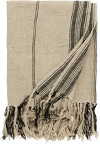 Blanket, natural linen w/black stripes plaid