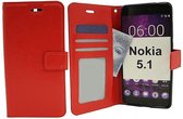 LuxeBass Hoesje geschikt voor Nokia 5.1 - Bookcase Rood - portemonnee hoesje - telefoonhoes - gsm hoes - telefoonhoesjes