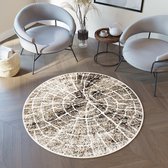 Tapiso Breeze Vloerkleed Rond Beige Bruin Modern 3D Effect Tapijt Maat- 133x133