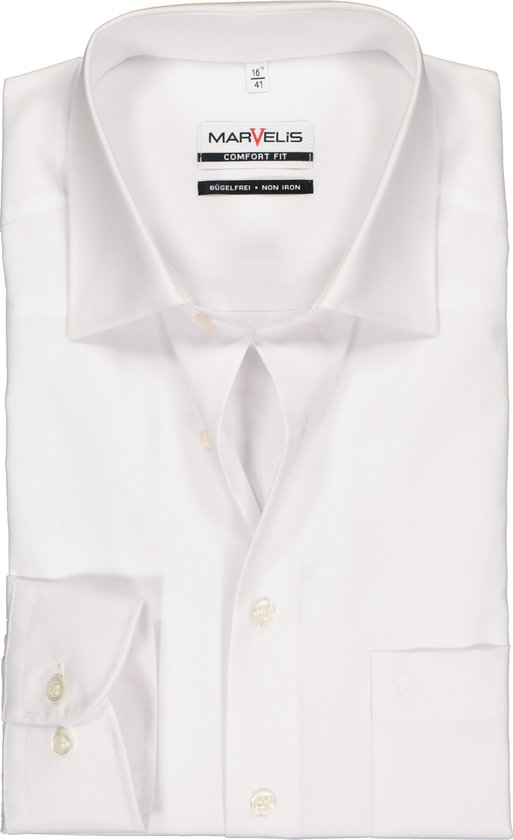 MARVELIS Comfort Fit overhemd - wit - Strijkvrij - Boordmaat: