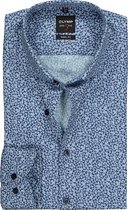OLYMP Level 5 body fit overhemd - donkerblauw mini bloem dessin - Strijkvriendelijk - Boordmaat: 41