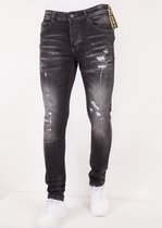 Ripped met Paint Splatter Heren Slim Jeans -DC-010- Zwart