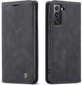 CaseMe Bookcase Pasjeshouder Hoesje Samsung S21 Zwart - Telefoonhoesje - Smartphonehoesje - Zonder Screen Protector