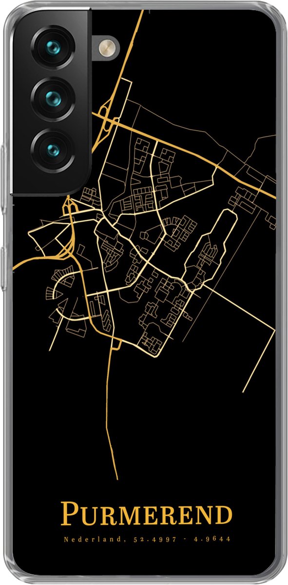 Telefoonhoesje Geschikt voor Samsung Galaxy S22 hoesje - Purmerend - Kaart - Zwart - Goud - Siliconen Telefoonhoesje Telefoonhoesje