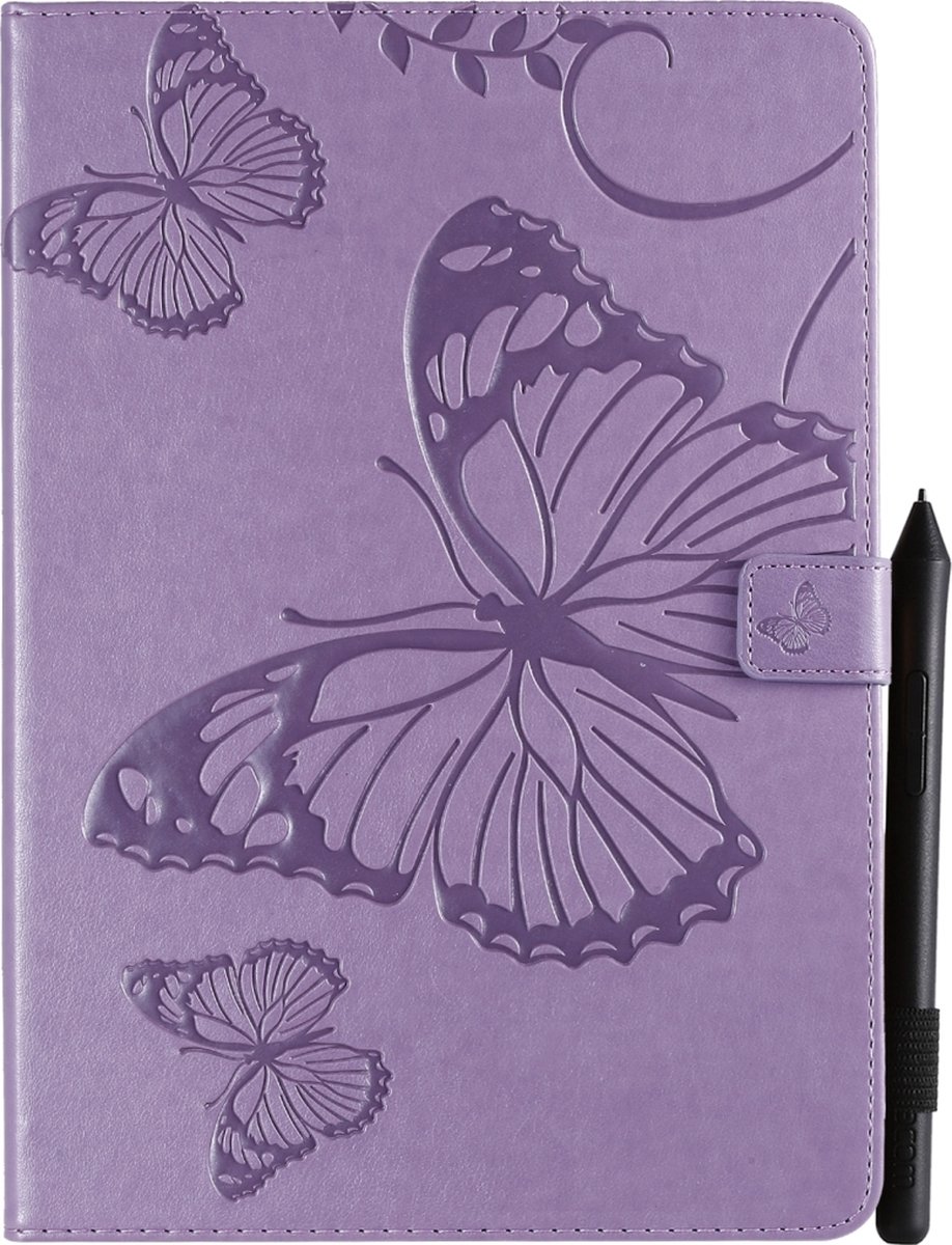 Mobigear Tablethoes geschikt voor Apple iPad 9 (2021) Hoes | Mobigear Butterfly Bookcase + Stylus Houder - Paars