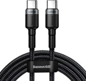 Baseus Cafule USB C Kabel naar USB C 2 meter zwart grijs - 5A - 100W - PD2.0 Power Delivery - QC3.0 Quick Charge - gewoven - velcro bandje