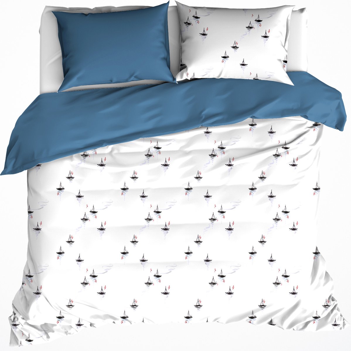 De Witte Lietaer Dekbedovertrek Hiroshi Blue Horizon - Hotelmaat - 260 x 240 cm - Katoen Perkal Blauw