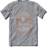 50 Jaar Legendarisch Gerijpt T-Shirt | Oranje - Grijs | Grappig Verjaardag en Feest Cadeau Shirt | Dames - Heren - Unisex | Tshirt Kleding Kado | - Donker Grijs - Gemaleerd - XXL