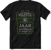90 Jaar Legendarisch Gerijpt T-Shirt | Groen - Grijs | Grappig Verjaardag en Feest Cadeau Shirt | Dames - Heren - Unisex | Tshirt Kleding Kado | - Zwart - S