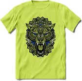 Wolf - Dieren Mandala T-Shirt | Donkerblauw | Grappig Verjaardag Zentangle Dierenkop Cadeau Shirt | Dames - Heren - Unisex | Wildlife Tshirt Kleding Kado | - Groen - XL