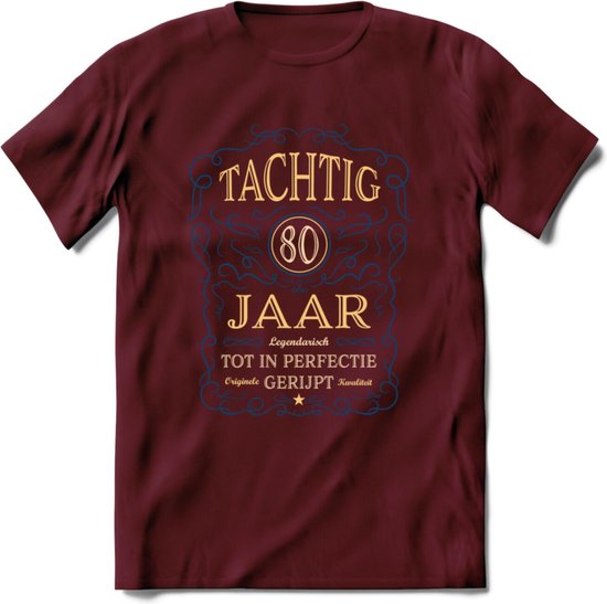80 Jaar Legendarisch Gerijpt T-Shirt | Royal Blue - Ivoor | Grappig Verjaardag en Feest Cadeau Shirt | Dames - Heren - Unisex | Tshirt Kleding Kado | - Burgundy - S