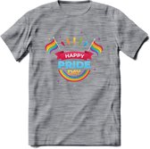 Happy Pride Day | Pride T-Shirt | Grappig LHBTIQ+ / LGBTQ / Gay / Homo / Lesbi Cadeau Shirt | Dames - Heren - Unisex | Tshirt Kleding Kado | - Donker Grijs - Gemaleerd - S