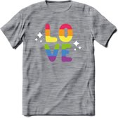 Love | Pride T-Shirt | Grappig LHBTIQ+ / LGBTQ / Gay / Homo / Lesbi Cadeau Shirt | Dames - Heren - Unisex | Tshirt Kleding Kado | - Donker Grijs - Gemaleerd - L