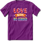 Love Has No Gnder | Pride T-Shirt | Grappig LHBTIQ+ / LGBTQ / Gay / Homo / Lesbi Cadeau Shirt | Dames - Heren - Unisex | Tshirt Kleding Kado | - Paars - XXL