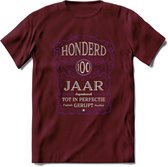 100 Jaar Legendarisch Gerijpt T-Shirt | Paars - Grijs | Grappig Verjaardag en Feest Cadeau Shirt | Dames - Heren - Unisex | Tshirt Kleding Kado | - Burgundy - M