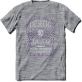 30 Jaar Legendarisch Gerijpt T-Shirt | Paars - Grijs | Grappig Verjaardag en Feest Cadeau Shirt | Dames - Heren - Unisex | Tshirt Kleding Kado | - Donker Grijs - Gemaleerd - 3XL