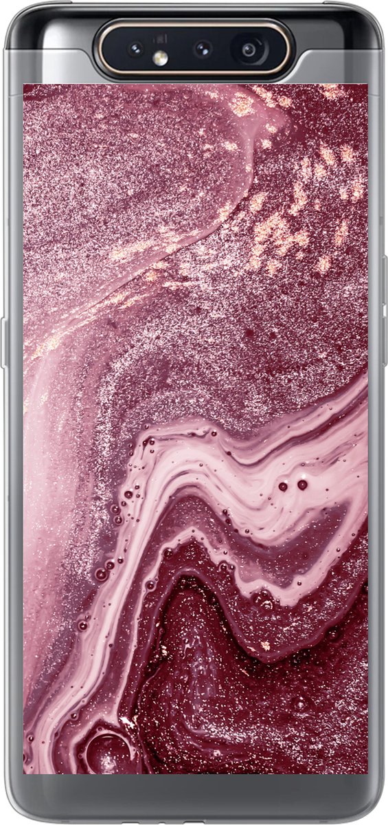 Telefoonhoesje Geschikt voor Samsung Galaxy A80 hoesje - Natuursteen - Roze - Glitter - Siliconen Telefoonhoesje Telefoonhoesje