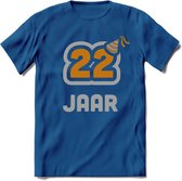 22 Jaar Feest T-Shirt | Goud - Zilver | Grappig Verjaardag Cadeau Shirt | Dames - Heren - Unisex | Tshirt Kleding Kado | - Donker Blauw - XXL
