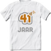 41 Jaar Feest T-Shirt | Goud - Zilver | Grappig Verjaardag Cadeau Shirt | Dames - Heren - Unisex | Tshirt Kleding Kado | - Wit - S