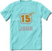 15 Jaar Feest T-Shirt | Goud - Zilver | Grappig Verjaardag Cadeau Shirt | Dames - Heren - Unisex | Tshirt Kleding Kado | - Licht Blauw - S