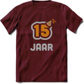 15 Jaar Feest T-Shirt | Goud - Zilver | Grappig Verjaardag Cadeau Shirt | Dames - Heren - Unisex | Tshirt Kleding Kado | - Burgundy - XL