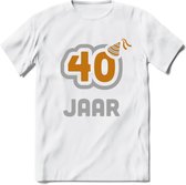 40 Jaar Feest T-Shirt | Goud - Zilver | Grappig Verjaardag Cadeau Shirt | Dames - Heren - Unisex | Tshirt Kleding Kado | - Wit - S