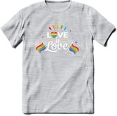 Love Is Love | Pride T-Shirt | Grappig LHBTIQ+ / LGBTQ / Gay / Homo / Lesbi Cadeau Shirt | Dames - Heren - Unisex | Tshirt Kleding Kado | - Licht Grijs - Gemaleerd - XXL