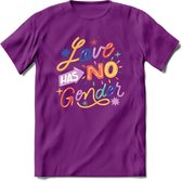 Love Has No Gender | Pride T-Shirt | Grappig LHBTIQ+ / LGBTQ / Gay / Homo / Lesbi Cadeau Shirt | Dames - Heren - Unisex | Tshirt Kleding Kado | - Paars - S