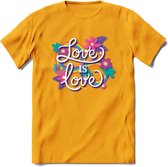 Love Is Love | Pride T-Shirt | Grappig LHBTIQ+ / LGBTQ / Gay / Homo / Lesbi Cadeau Shirt | Dames - Heren - Unisex | Tshirt Kleding Kado | - Geel - XL