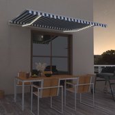 Decoways - Luifel automatisch met LED en windsensor 400x350 cm blauw wit