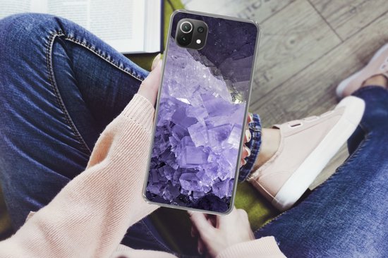 Coque Xiaomi 11T - Natuursteen - Violet - Cristaux - Coque en Siliconen