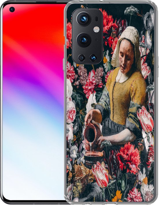 Telefoonhoesje Geschikt voor OnePlus 9 Pro hoesje - Melkmeisje - Vermeer - Bloemen - Siliconen Telefoonhoesje Telefoonhoesje