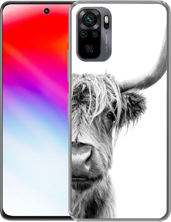 Coque Xiaomi Redmi Note 10 - Highlander écossais - Animaux - Zwart - Wit - Coque de téléphone en Siliconen