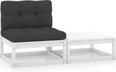 Decoways - 2-delige Loungeset met kussens massief grenenhout wit