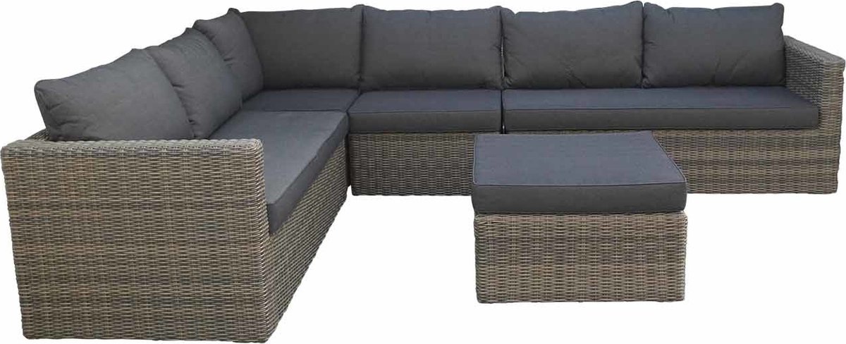 Denza Furniture Roma hoek wicker loungeset incl. tussenmodule 5-delig | wicker | 300x230cm | kobo grey (donkergrijs/donkerbruin) | 6 personen