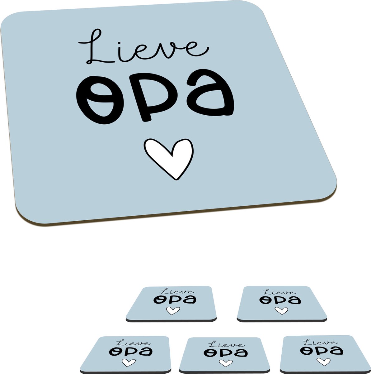 Onderzetters voor glazen - Opa - Kado man - Tekst - 10x10 cm - Glasonderzetters - 6 stuks