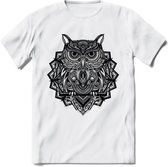 Uil - Dieren Mandala T-Shirt | Grijs | Grappig Verjaardag Zentangle Dierenkop Cadeau Shirt | Dames - Heren - Unisex | Wildlife Tshirt Kleding Kado | - Wit - S