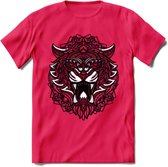 Tijger - Dieren Mandala T-Shirt | Rood | Grappig Verjaardag Zentangle Dierenkop Cadeau Shirt | Dames - Heren - Unisex | Wildlife Tshirt Kleding Kado | - Roze - XXL