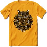 Uil - Dieren Mandala T-Shirt | Geel | Grappig Verjaardag Zentangle Dierenkop Cadeau Shirt | Dames - Heren - Unisex | Wildlife Tshirt Kleding Kado | - Geel - XL