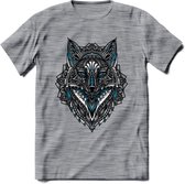 Vos - Dieren Mandala T-Shirt | Blauw | Grappig Verjaardag Zentangle Dierenkop Cadeau Shirt | Dames - Heren - Unisex | Wildlife Tshirt Kleding Kado | - Donker Grijs - Gemaleerd - S